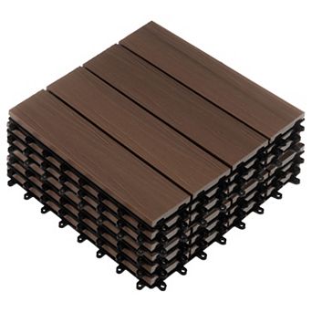 Pure Garden 6-Pack Mocha Woodgrain Patio Deck Tiles