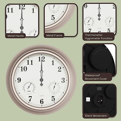 Pure Garden 18-Inch Copper Wall Clock Thermometer