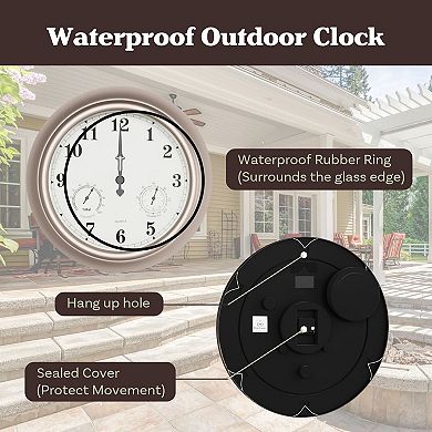 Pure Garden 18-Inch Copper Wall Clock Thermometer