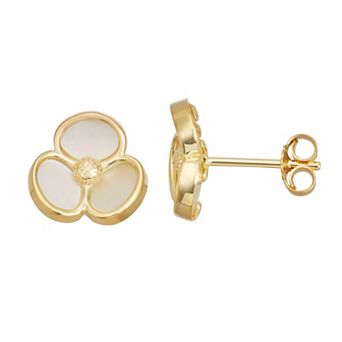 Au Naturale 14k Gold Mother Of Pearl Flower Stud Earrings