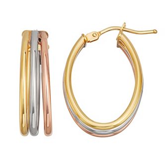 Au Naturale 14k Tricolor Gold Triple Oval Hoop Earrings