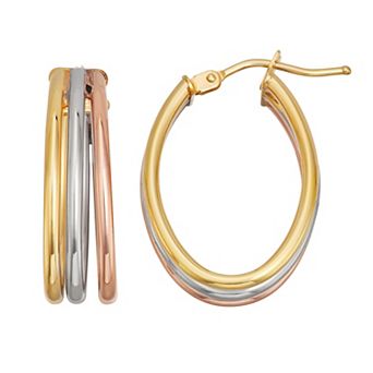 Au Naturale 14k Tricolor Gold Triple Oval Hoop Earrings