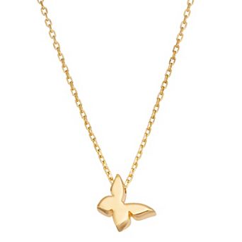 Au Naturale 14k Yellow Gold Dainty Butterfly Pendant Adjustable Length Necklace