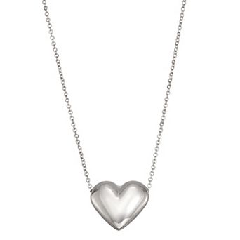 Au Naturale 10k White Gold Puffed Heart Necklace