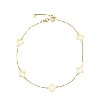 Au Naturale 10k Yellow Gold Clover Flower Station Anklet