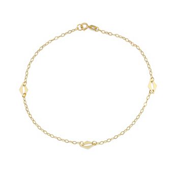 Au Naturale 10k Yellow Gold Diamond Shape Station Anklet
