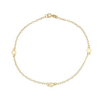 Au Naturale 10k Yellow Gold Diamond Shape Station Anklet