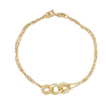 Au Naturale 10k Yellow Gold 3-Link Diamond Cut Curb Double Strand Bracelet