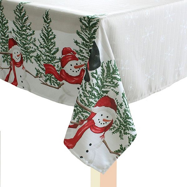 St. Nicholas Square® Yuletide Snowman Border Tablecloth - Birch (70" ROUND)