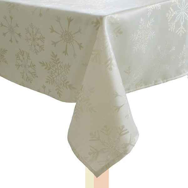 St. Nicholas Square® Snowflake Shimmer Jacquard Tablecloth - Egret (60X84)