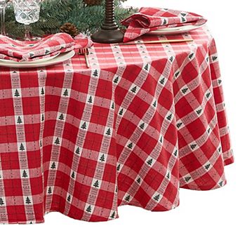 Sherwood Tree Dobby Holiday Cotton 60"x84" Oval Tablecloth