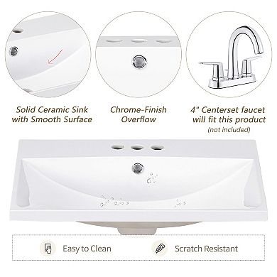 Merax Bathroom Vanity Top Only, White Basin, 3-faucet Holes, 4" Faucet Available