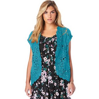 Roaman's Women's Plus Size Plus Size Scallop Trim Crochet Cardigan Sweater