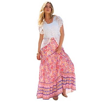 Roaman's Women's Plus Size Plus Size Scallop Trim Crochet Cardigan Sweater