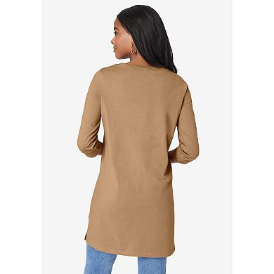 Roaman's Women's Plus Size Ultimate Long Sleeve V Neck Tunic