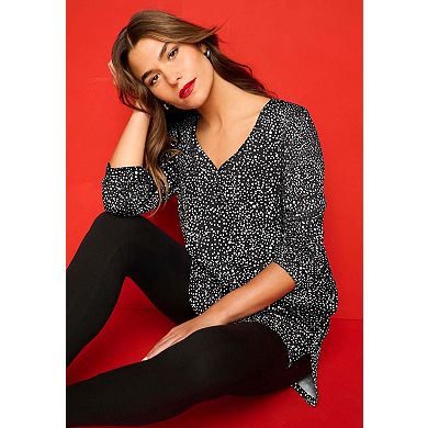 Roaman's Women's Plus Size Cotton Ultimate Long Sleeve V-Neck Tunic