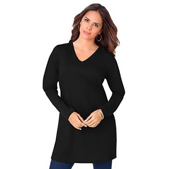 Roaman's Women's Plus Size Plus Size Cotton Ultimate Long Sleeve V-Neck Tunic