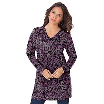Roaman's Women's Plus Size Cotton Ultimate Long Sleeve V-Neck Tunic