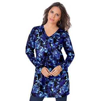 Roaman's Women's Plus Size Plus Size Cotton Ultimate Long Sleeve V-Neck Tunic