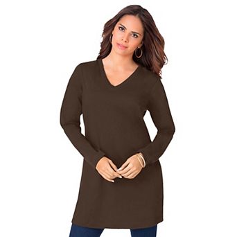 Roaman's Women's Plus Size Plus Size Cotton Ultimate Long Sleeve V-Neck Tunic