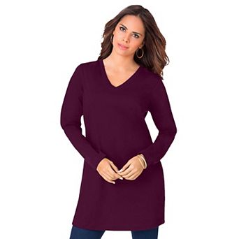 Roaman's Women's Plus Size Plus Size Cotton Ultimate Long Sleeve V-Neck Tunic