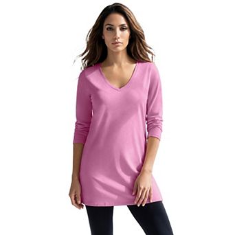 Roaman's Women's Plus Size Cotton Ultimate Long Sleeve V-Neck Tunic