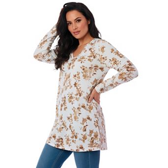 Roaman's Women's Plus Size Cotton Ultimate Long Sleeve V-Neck Tunic