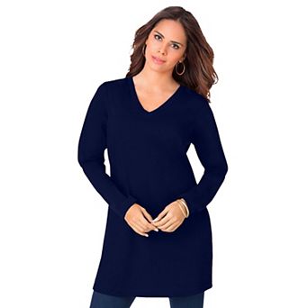 Roaman's Women's Plus Size Cotton Ultimate Long Sleeve V-Neck Tunic