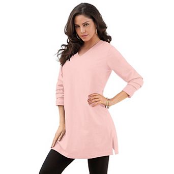 Roaman's Women's Plus Size Cotton Ultimate Long Sleeve V-Neck Tunic