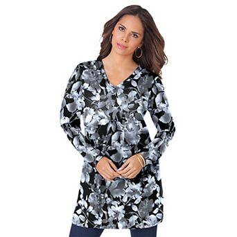 Roaman's Women's Plus Size Plus Size Cotton Ultimate Long Sleeve V-Neck Tunic