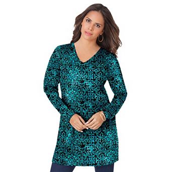 Roaman's Women's Plus Size Ultimate Long Sleeve V Neck Tunic