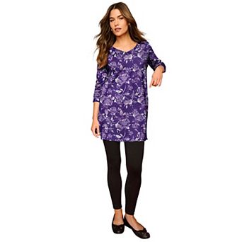 Roaman's Women's Plus Size Cotton Ultimate Long Sleeve V-Neck Tunic