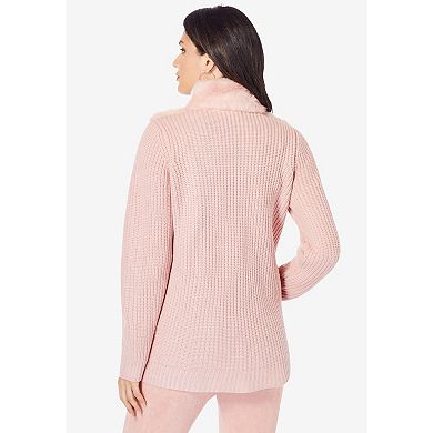 Roaman's Women's Plus Size Faux Fur Cardigan Sweater