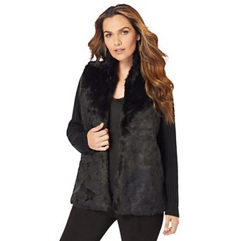 Roaman's Women's Plus Size Faux Fur Cardigan Sweater