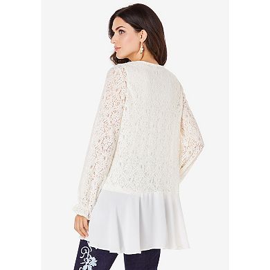 Roaman's Women's Plus Size Lace & Georgette Swing Tunic