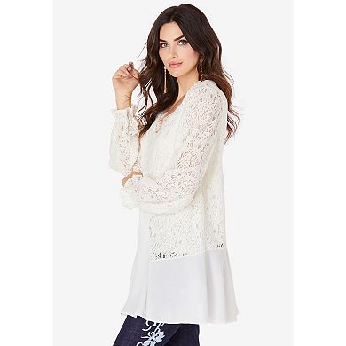 Roaman's Women's Plus Size Lace & Georgette Swing Tunic