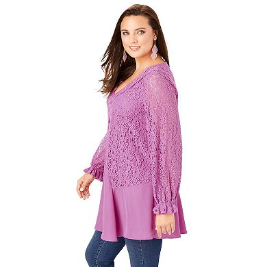 Roaman's Women's Plus Size Lace & Georgette Swing Tunic