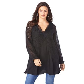 Roaman's Women's Plus Size Lace & Georgette Swing Tunic