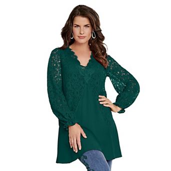 Roaman's Women's Plus Size Lace & Georgette Swing Tunic