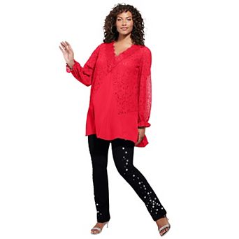 Roaman's Women's Plus Size Lace & Georgette Swing Tunic