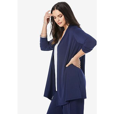 Roaman's Women's Plus Size Ultrasmooth Fabric Long Sleeve Cardigan