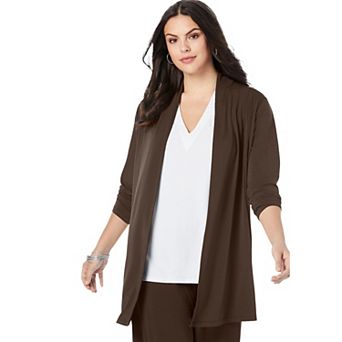 Roaman's Women's Plus Size Ultrasmooth Fabric Long Sleeve Cardigan