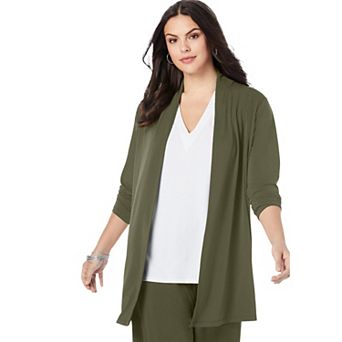 Roaman's Women's Plus Size Ultrasmooth Fabric Long Sleeve Cardigan