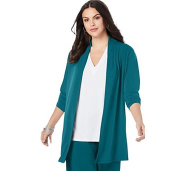 Roaman's Women's Plus Size Ultrasmooth Fabric Long Sleeve Cardigan
