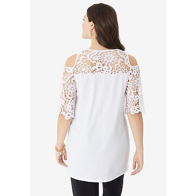 Roaman's Women's Plus Size Cold Shoulder Ultrasmooth Fabric Tunic