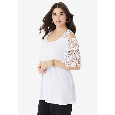 Roaman's Women's Plus Size Cold Shoulder Ultrasmooth Fabric Tunic