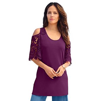 Roaman's Women's Plus Size Cold Shoulder Ultrasmooth Fabric Tunic