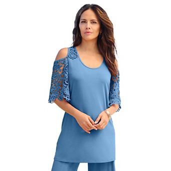 Roaman's Women's Plus Size Cold Shoulder Ultrasmooth Fabric Tunic