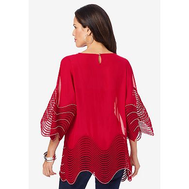 Roaman's Women's Plus Size Embellished Georgette Tunic