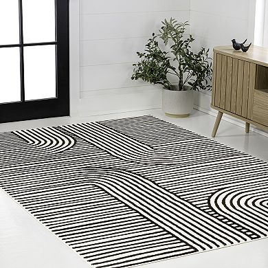 Anders High-low Midcentury Modern Arch Stripe Two-tone Indoor/outdoor Area Rug